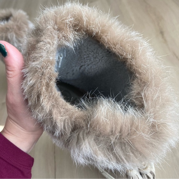 Tory Burch Anjelica Fur Suede Leather Boots Tan Taupe Gray size 7 - Picture 7 of 12